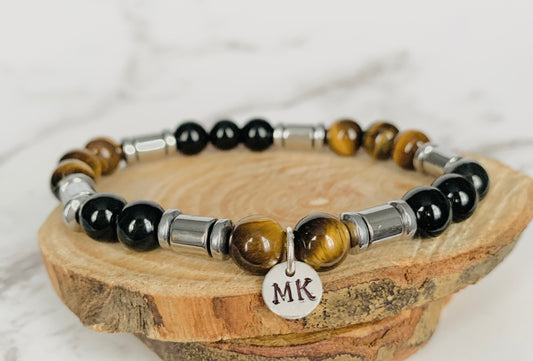 Personalised Onyx Tiger Eye Hematite Bracelet