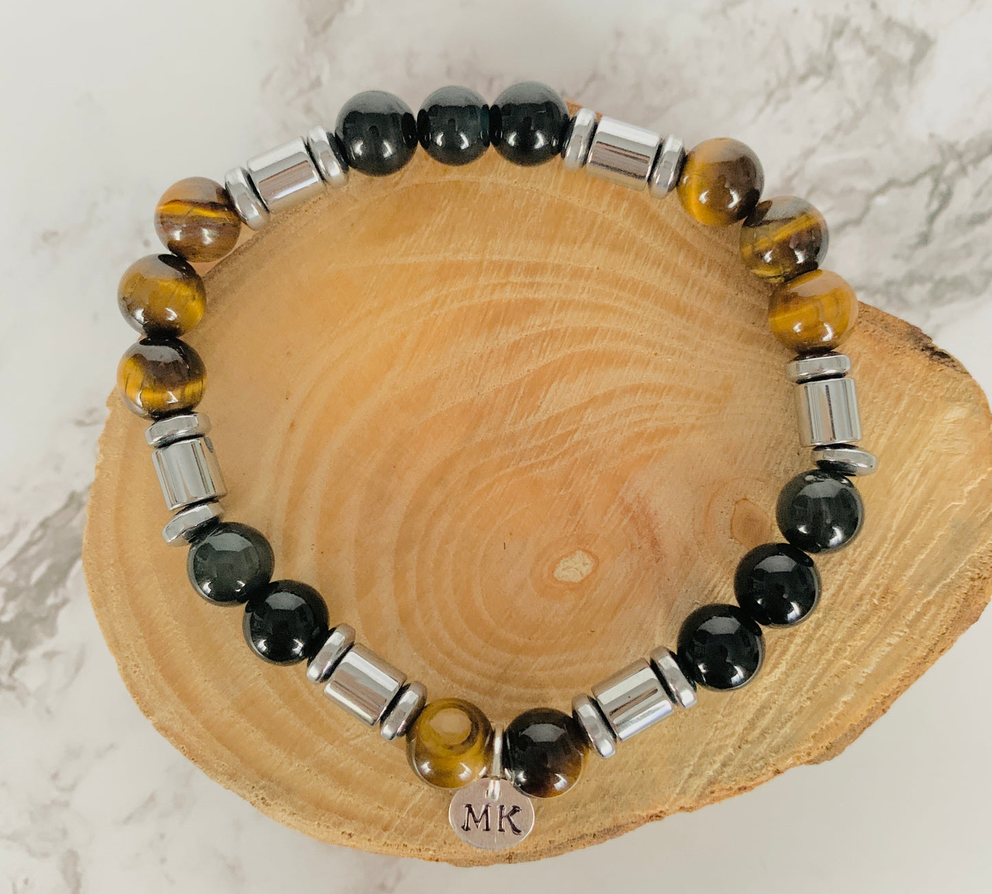 Personalised Onyx Tiger Eye Hematite Bracelet
