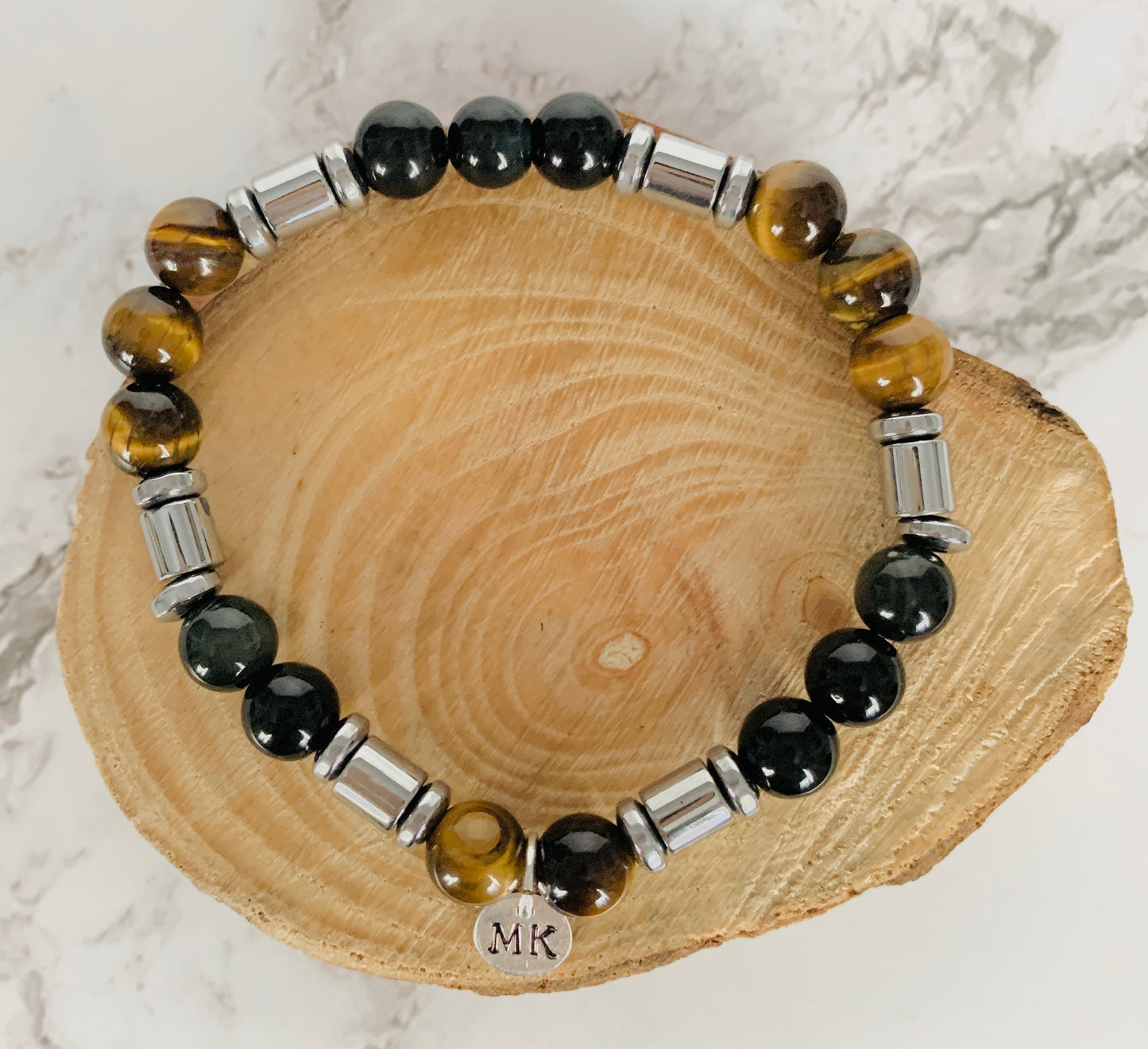 Personalised Onyx Tiger Eye Hematite Bracelet