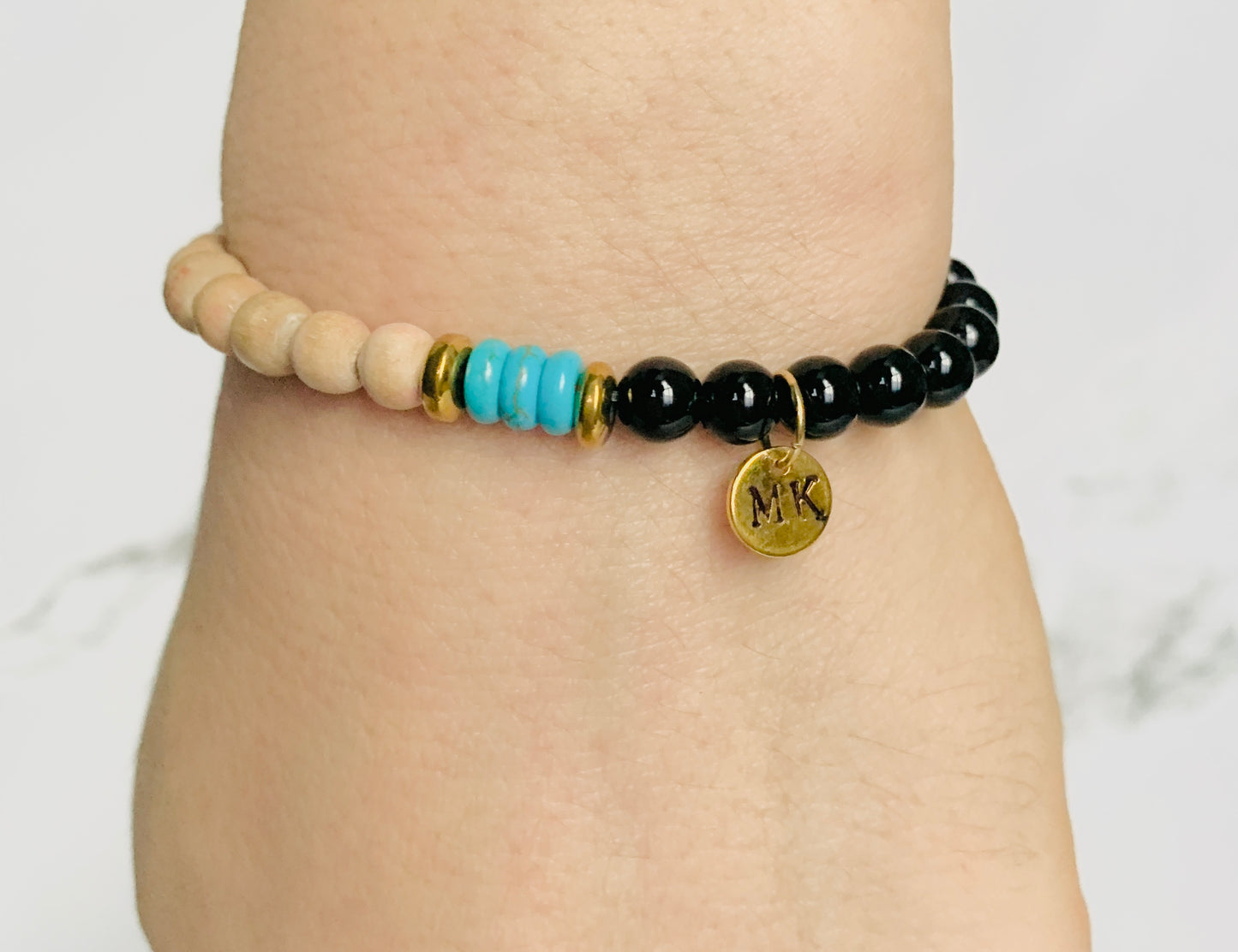 Personalised Turquoise Tulsi Hematite Mens Gemstone Bracelet