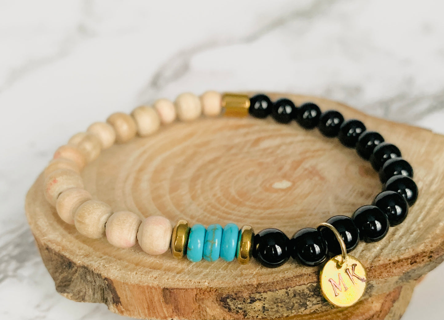 Personalised Turquoise Tulsi Hematite Mens Gemstone Bracelet