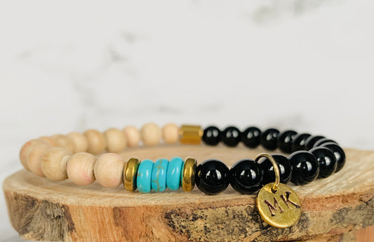 Personalised Turquoise Tulsi Hematite Mens Gemstone Bracelet