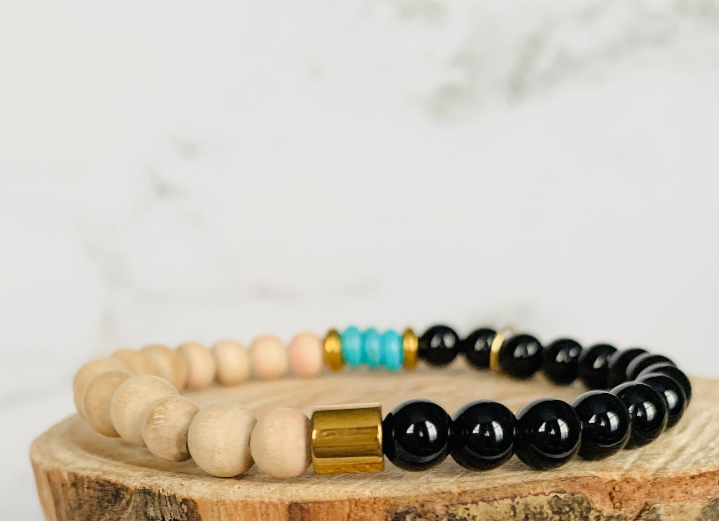 Personalised Turquoise Tulsi Hematite Mens Gemstone Bracelet