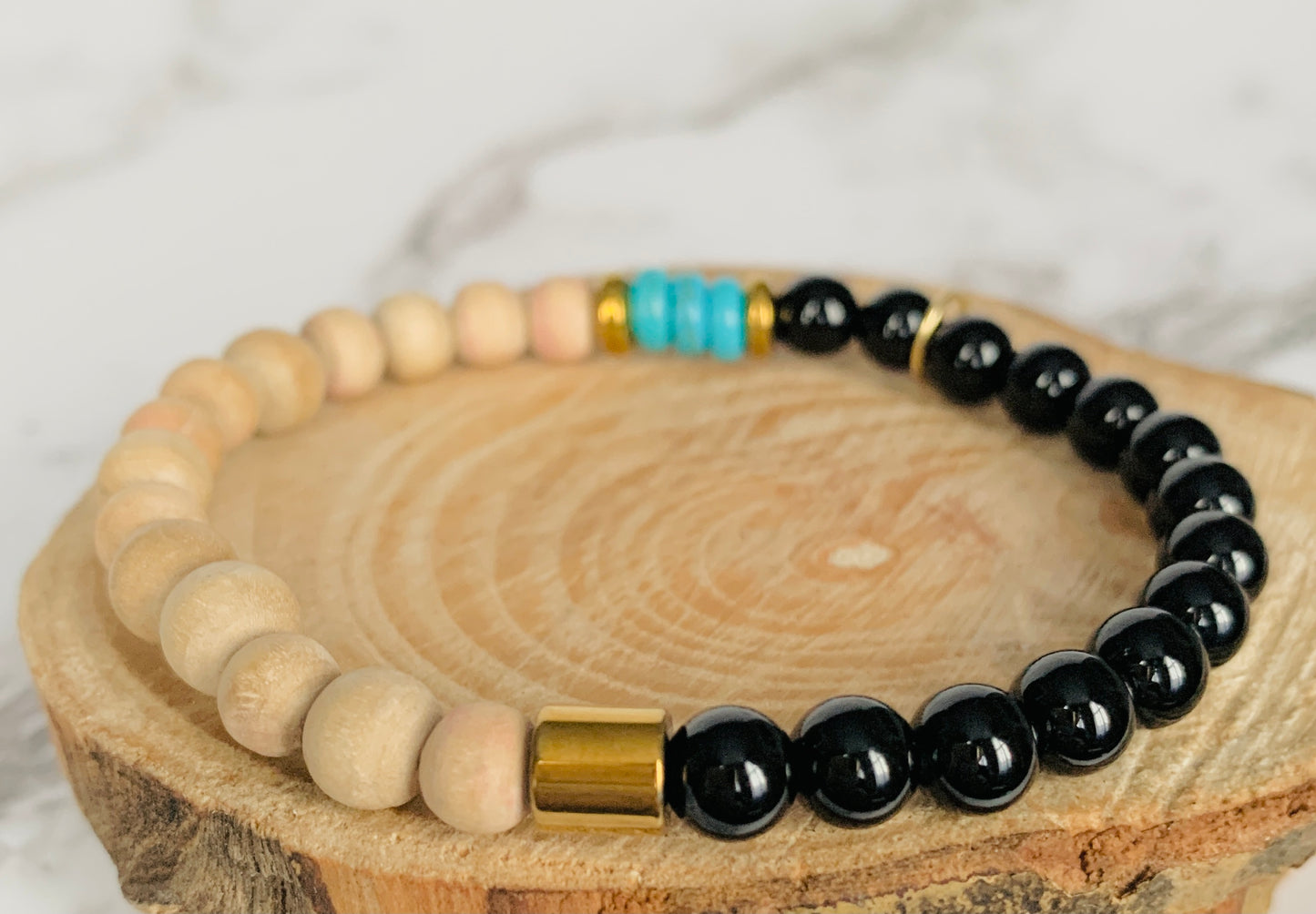Personalised Turquoise Tulsi Hematite Mens Gemstone Bracelet