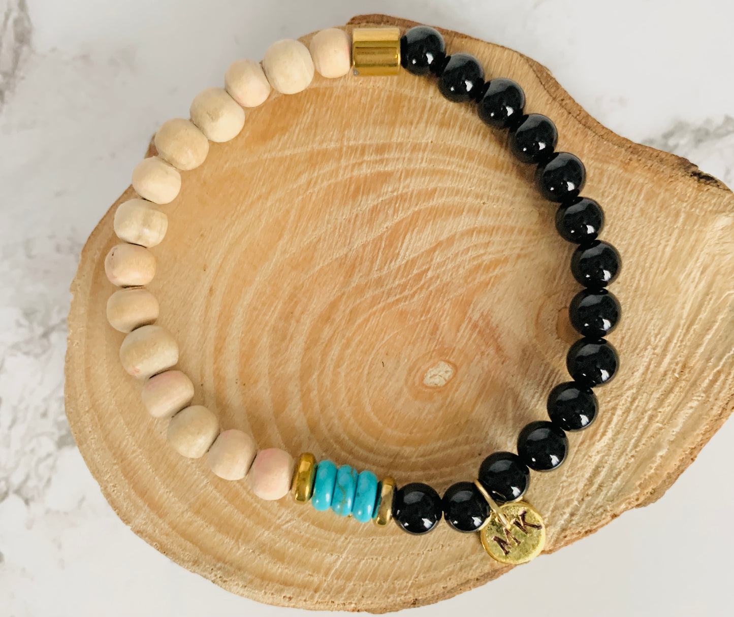 Personalised Turquoise Tulsi Hematite Mens Gemstone Bracelet