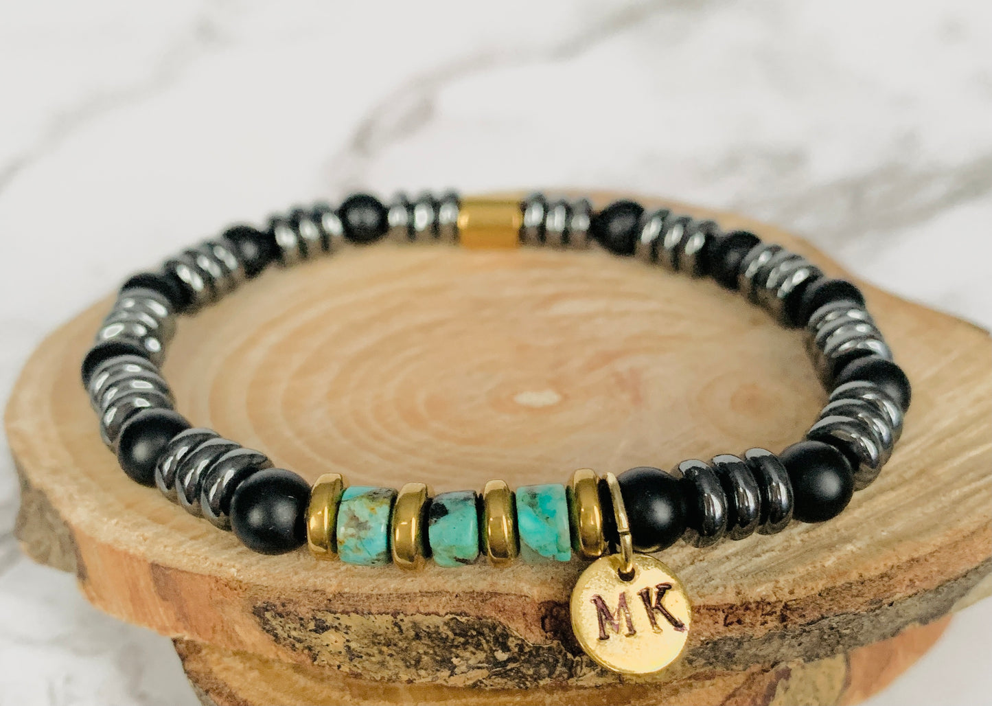 Personalised African Turquoise Onyx Hematite Bracelets
