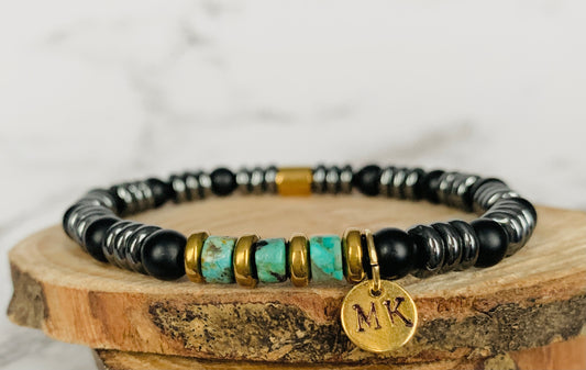 Personalised African Turquoise Onyx Hematite Bracelets