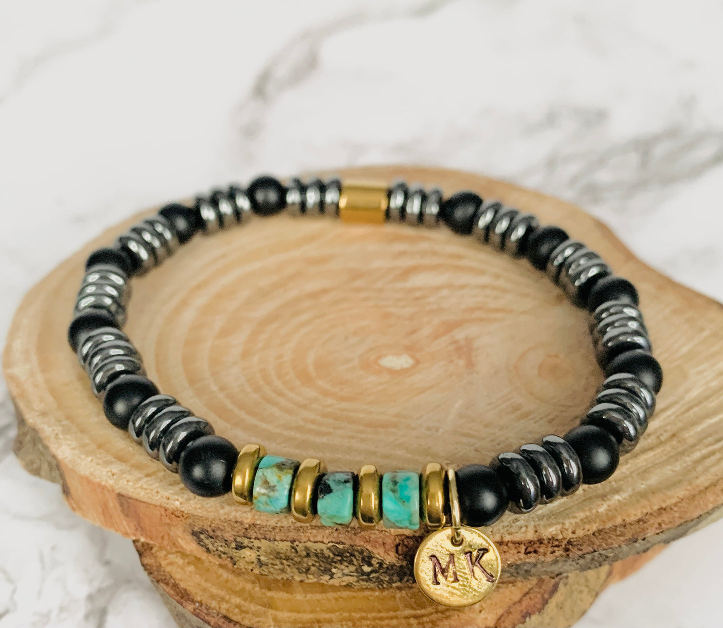 Personalised African Turquoise Onyx Hematite Bracelets