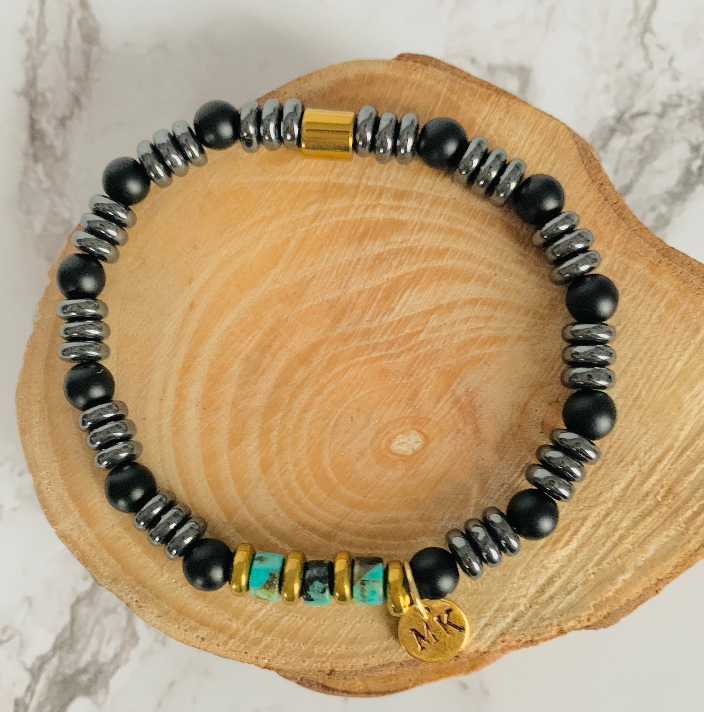 Personalised African Turquoise Onyx Hematite Bracelets