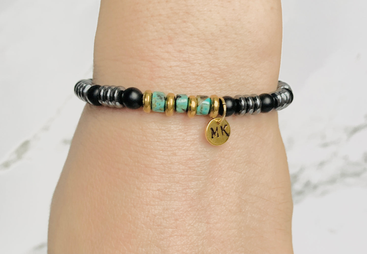 Personalised African Turquoise Onyx Hematite Bracelets