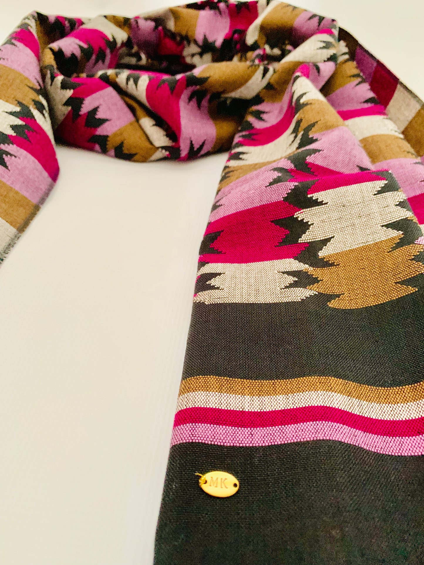 Handmade Personalised Initials Welf-Inlay Designed Cotton Scarf - Konmay London