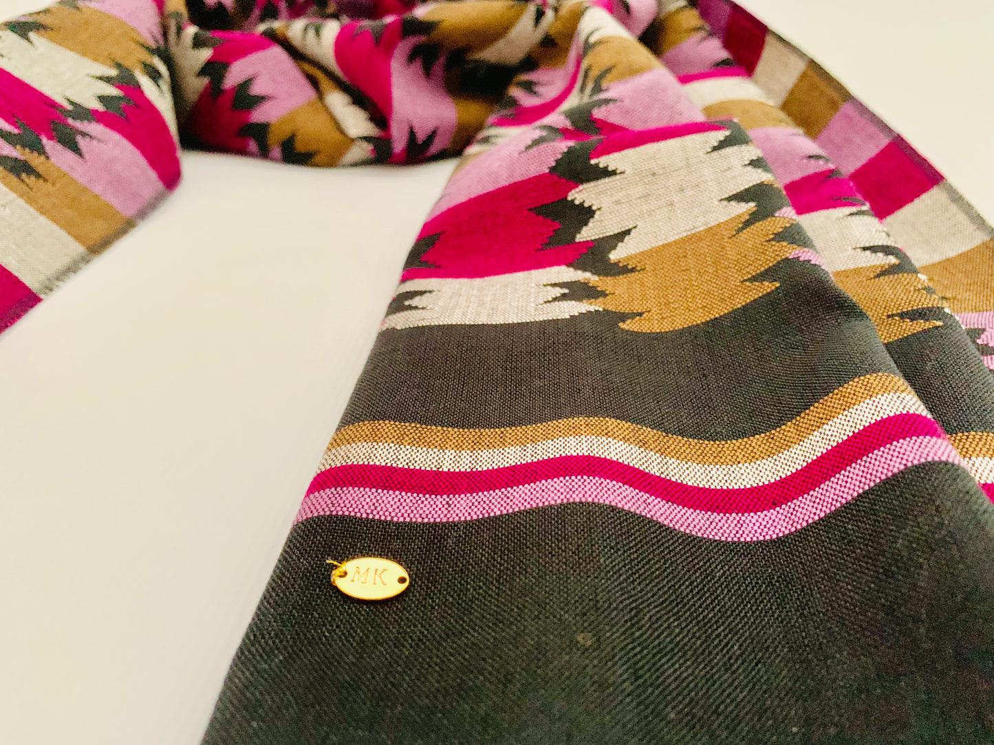 Handmade Personalised Initials Welf-Inlay Designed Cotton Scarf - Konmay London