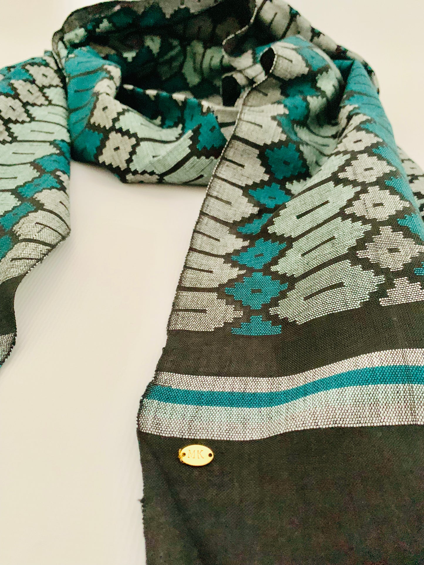 Handmade Personalised Initials Welf-Inlay Designed Cotton Scarf - Konmay London