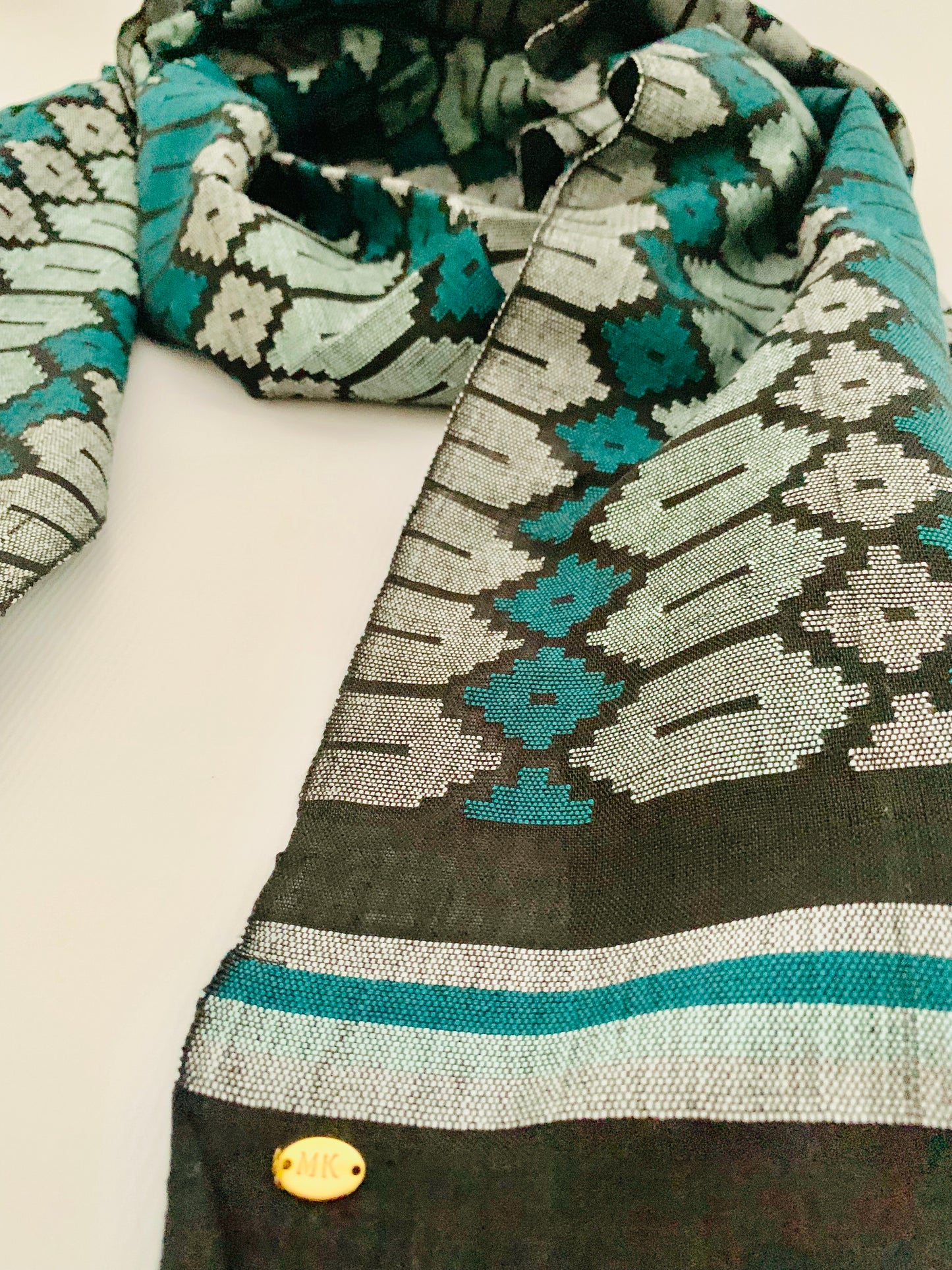 Handmade Personalised Initials Welf-Inlay Designed Cotton Scarf - Konmay London