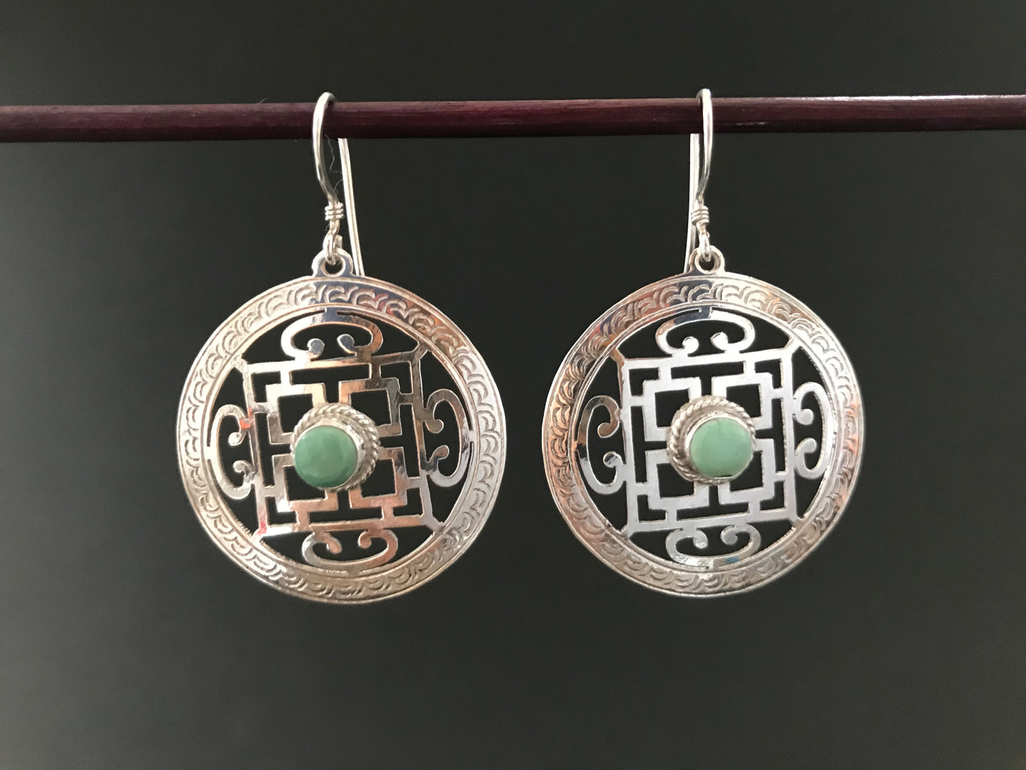 Handmade Mandala Amethyst/ Turquoise Silver Earrings - Konmay London