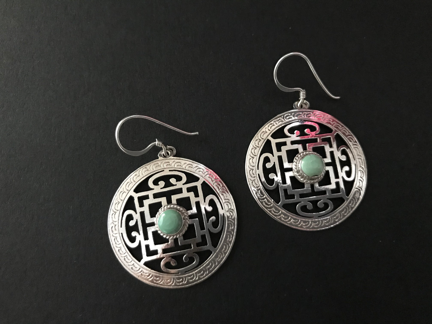 Handmade Mandala Amethyst/ Turquoise Silver Earrings - Konmay London