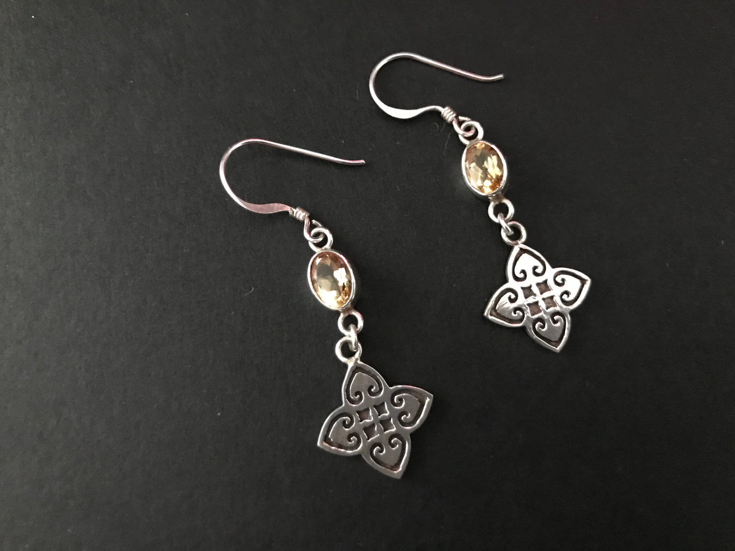 Handmade Close Net Design Amethyst Citrine Garnet Earrings - Konmay London
