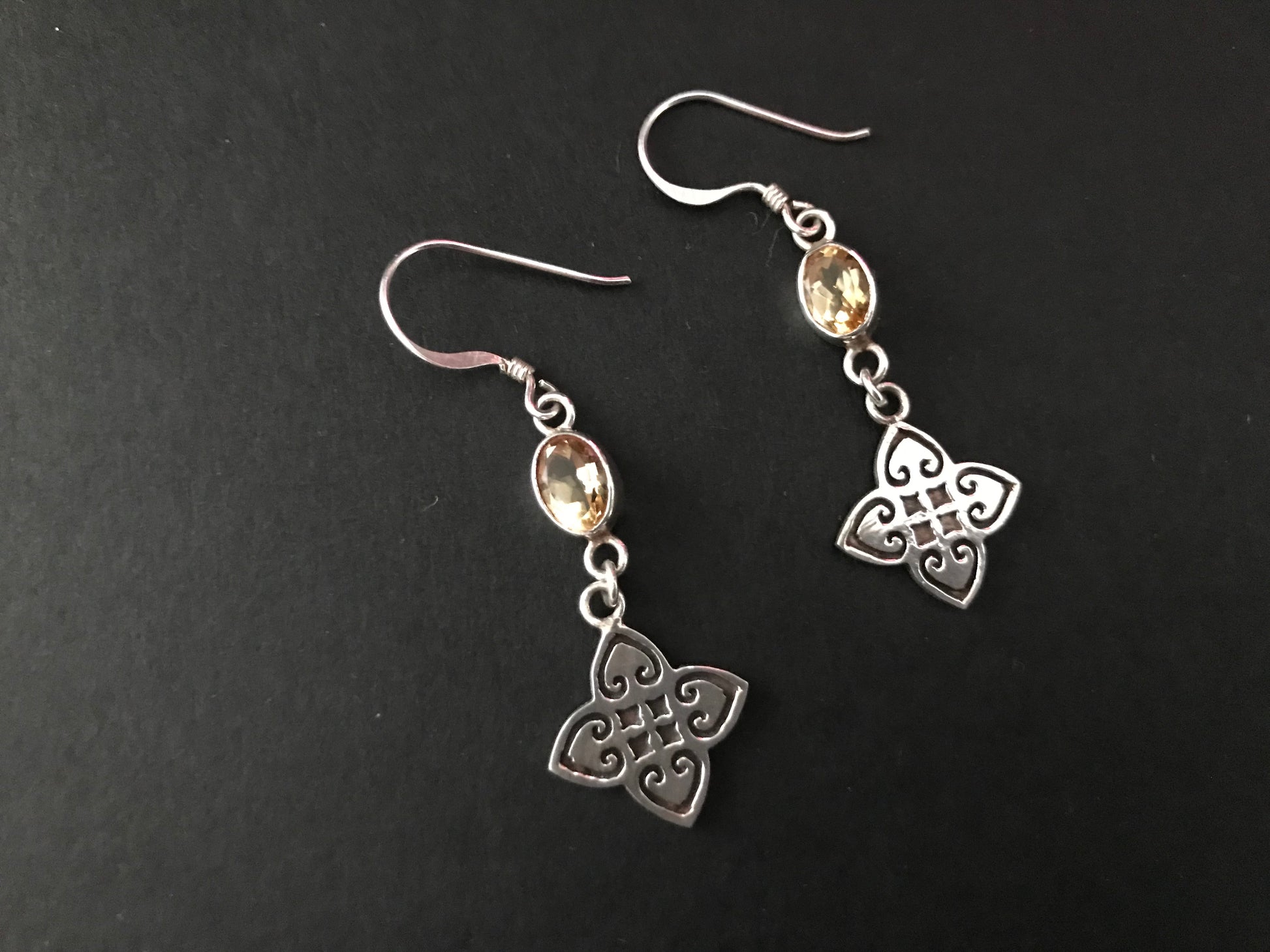 Handmade Close Net Design Amethyst Citrine Garnet Earrings - Konmay London