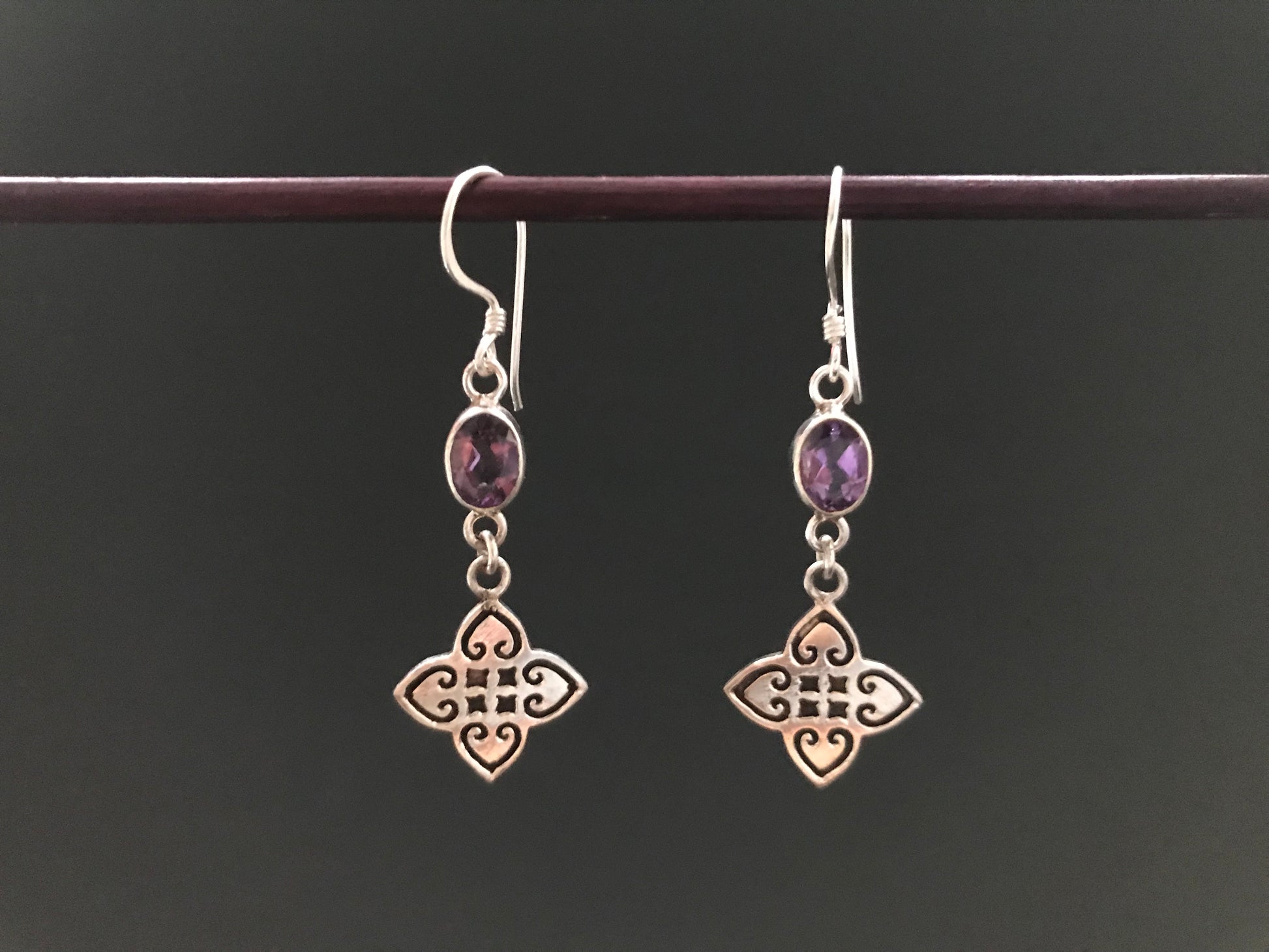 Handmade Close Net Design Amethyst Citrine Garnet Earrings - Konmay London