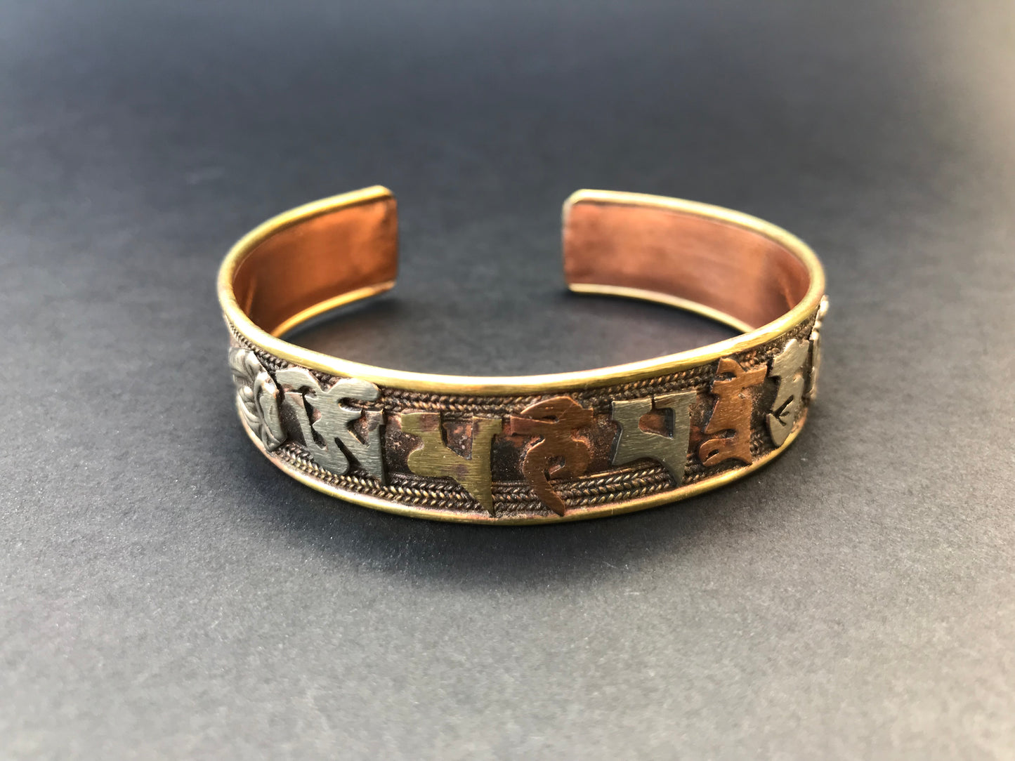 Handmade Copper Brass Tibetan Scripted Om Ma Ne Pad Me Hum Healing Energy Bracelet - Konmay London