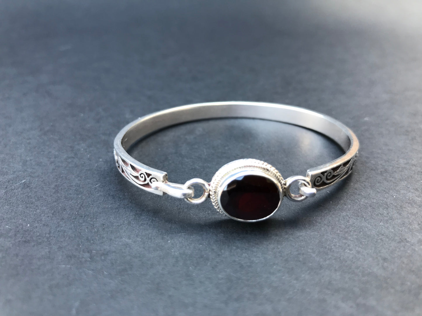 Handmade Floral Stencil Carved Net Amethyst/Citrine/Garnet Silver Bracelet - Konmay London