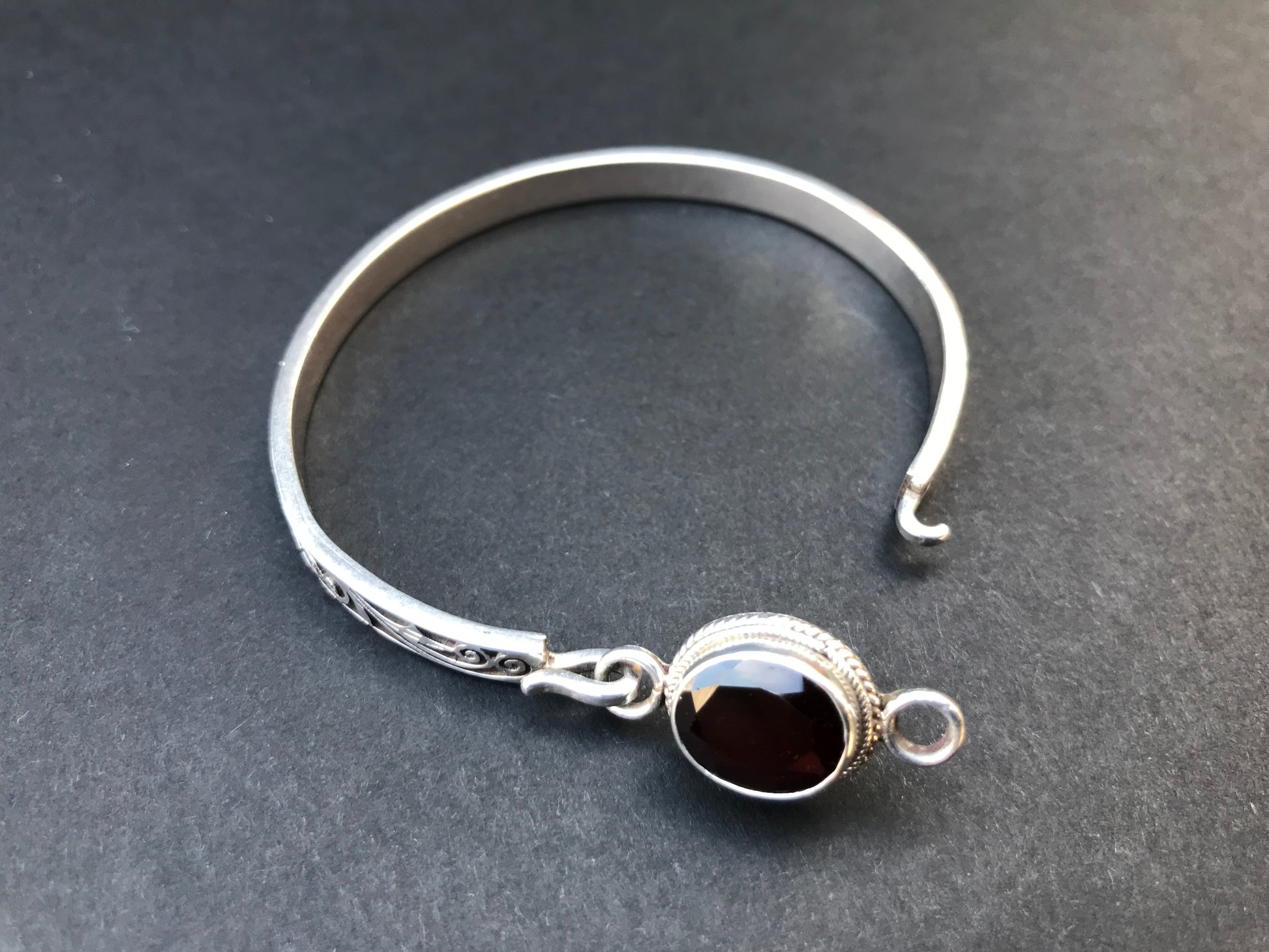 Handmade Floral Stencil Carved Net Amethyst/Citrine/Garnet Silver Bracelet - Konmay London