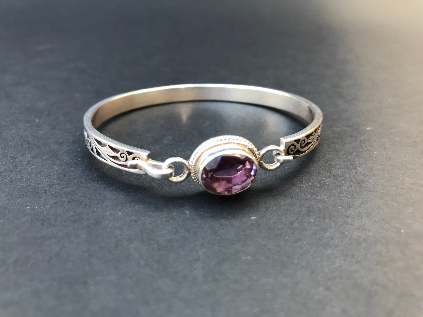 Handmade Floral Stencil Carved Net Amethyst/Citrine/Garnet Silver Bracelet - Konmay London