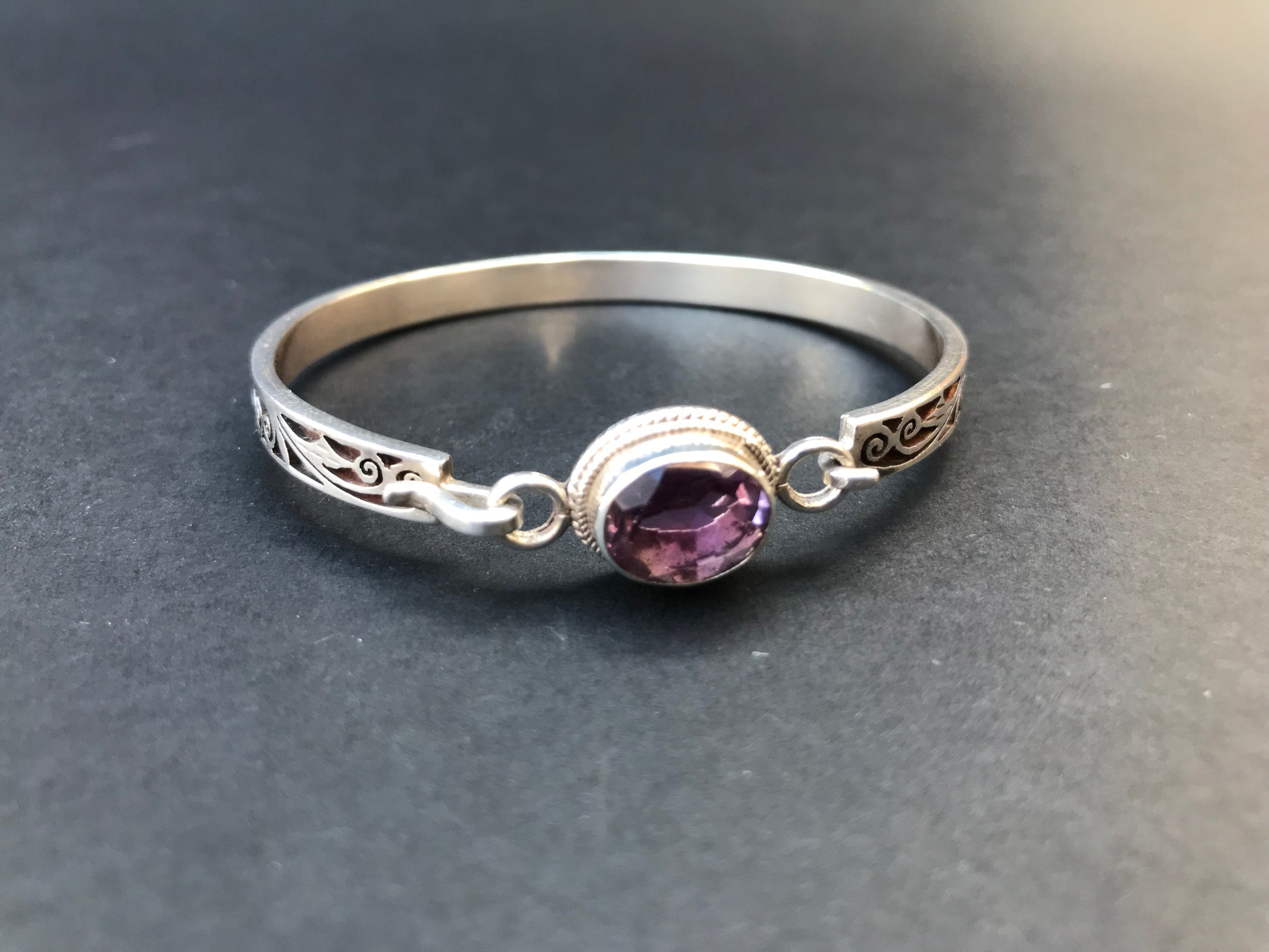 Handmade Floral Stencil Carved Net Amethyst/Citrine/Garnet Silver Bracelet - Konmay London