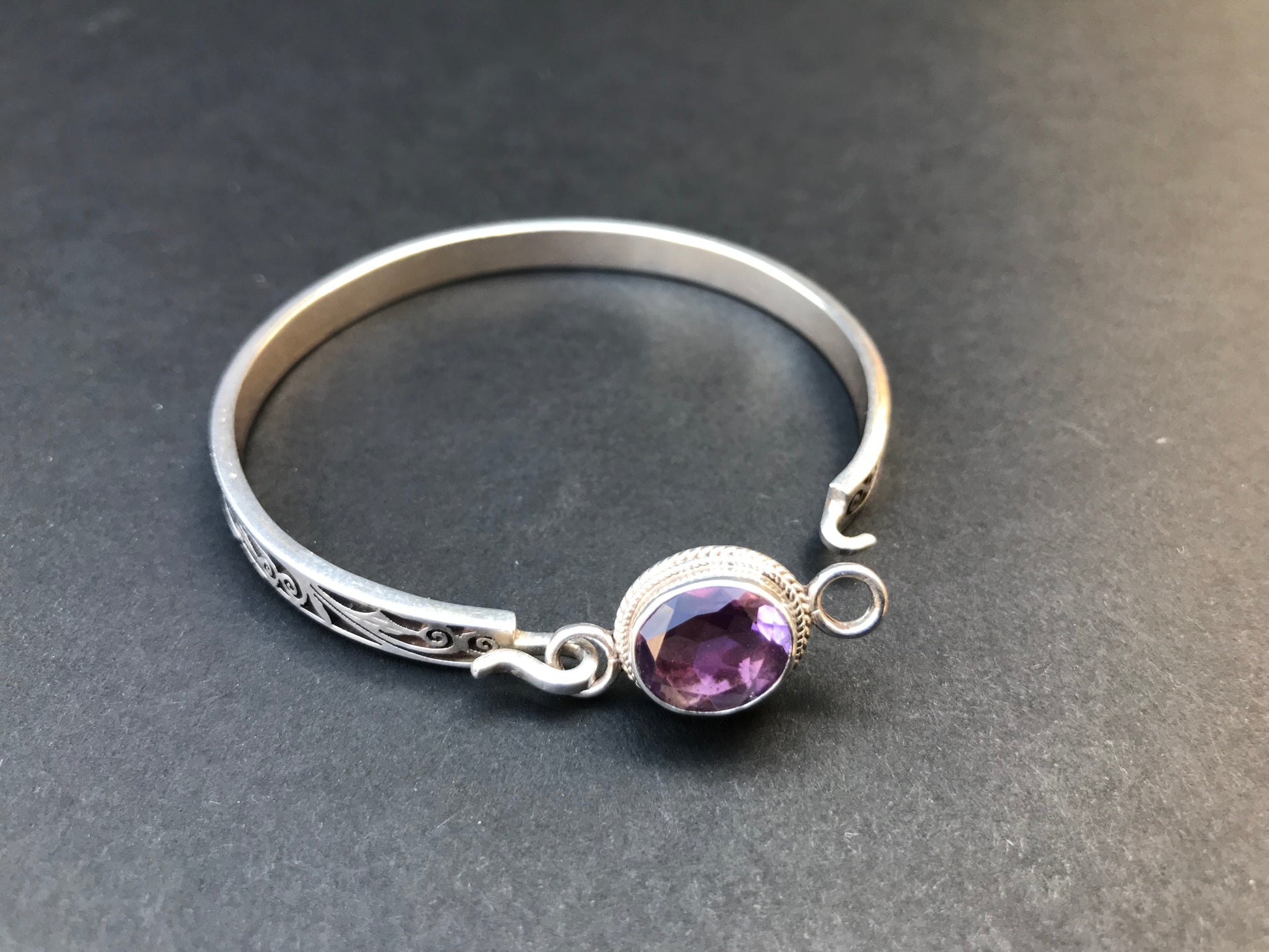 Handmade Floral Stencil Carved Net Amethyst/Citrine/Garnet Silver Bracelet - Konmay London