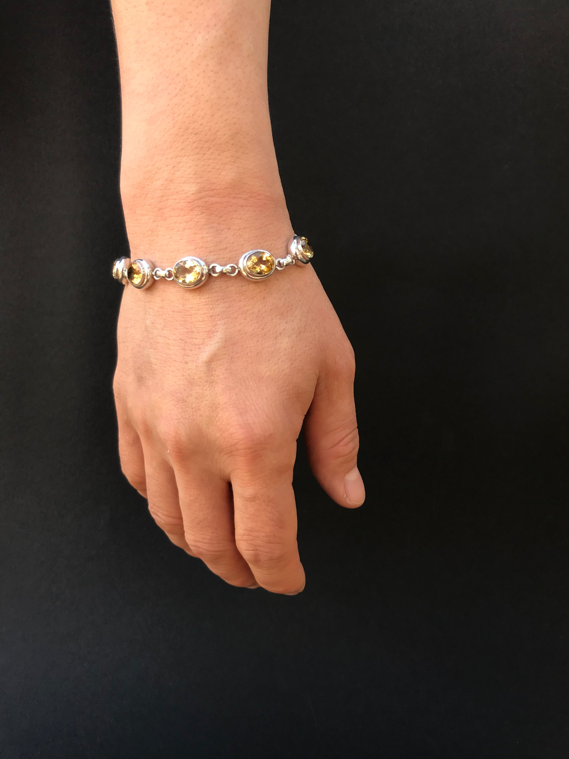Handmade Chain Style 7 Gemstones Amethyst/Citrine/Garnet Silver Bracelet - Konmay London