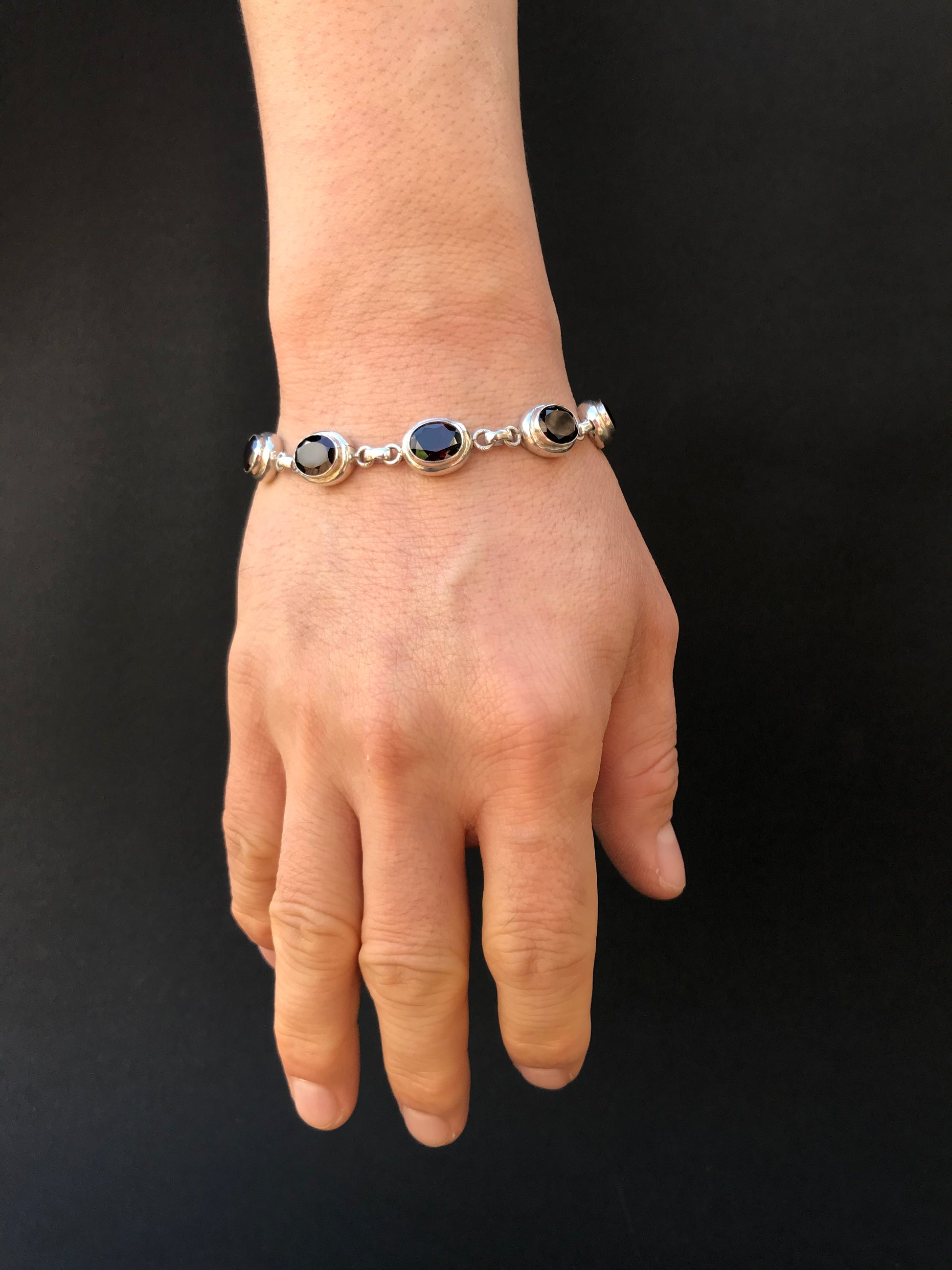 Handmade Chain Style 7 Gemstones Amethyst/Citrine/Garnet Silver Bracelet - Konmay London