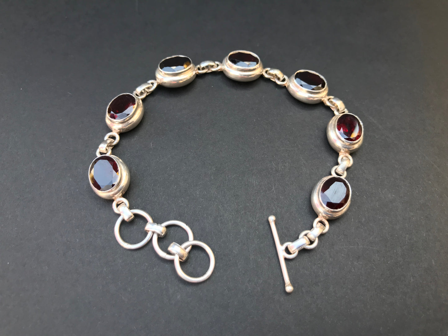 Handmade Chain Style 7 Gemstones Amethyst/Citrine/Garnet Silver Bracelet - Konmay London