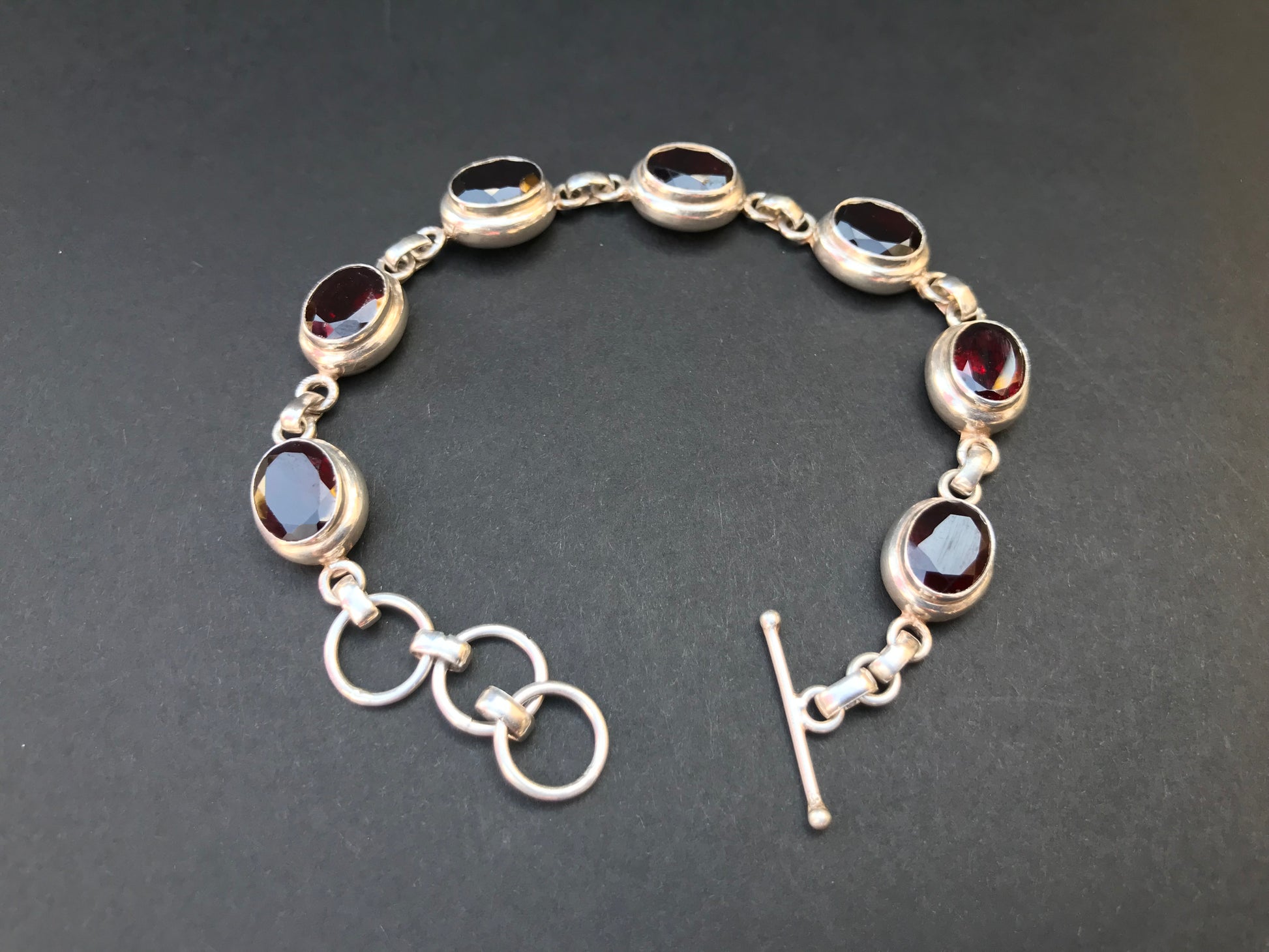 Handmade Chain Style 7 Gemstones Amethyst/Citrine/Garnet Silver Bracelet - Konmay London