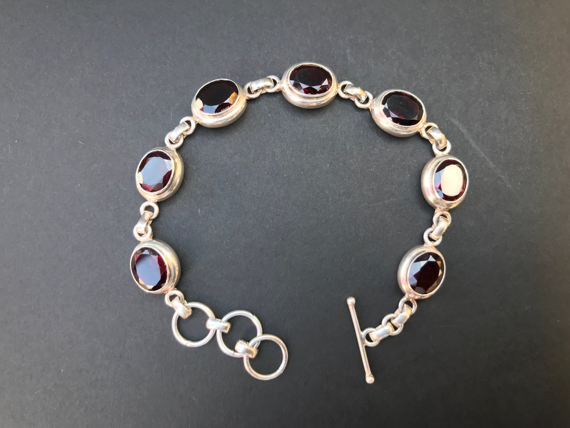 Handmade Chain Style 7 Gemstones Amethyst/Citrine/Garnet Silver Bracelet - Konmay London