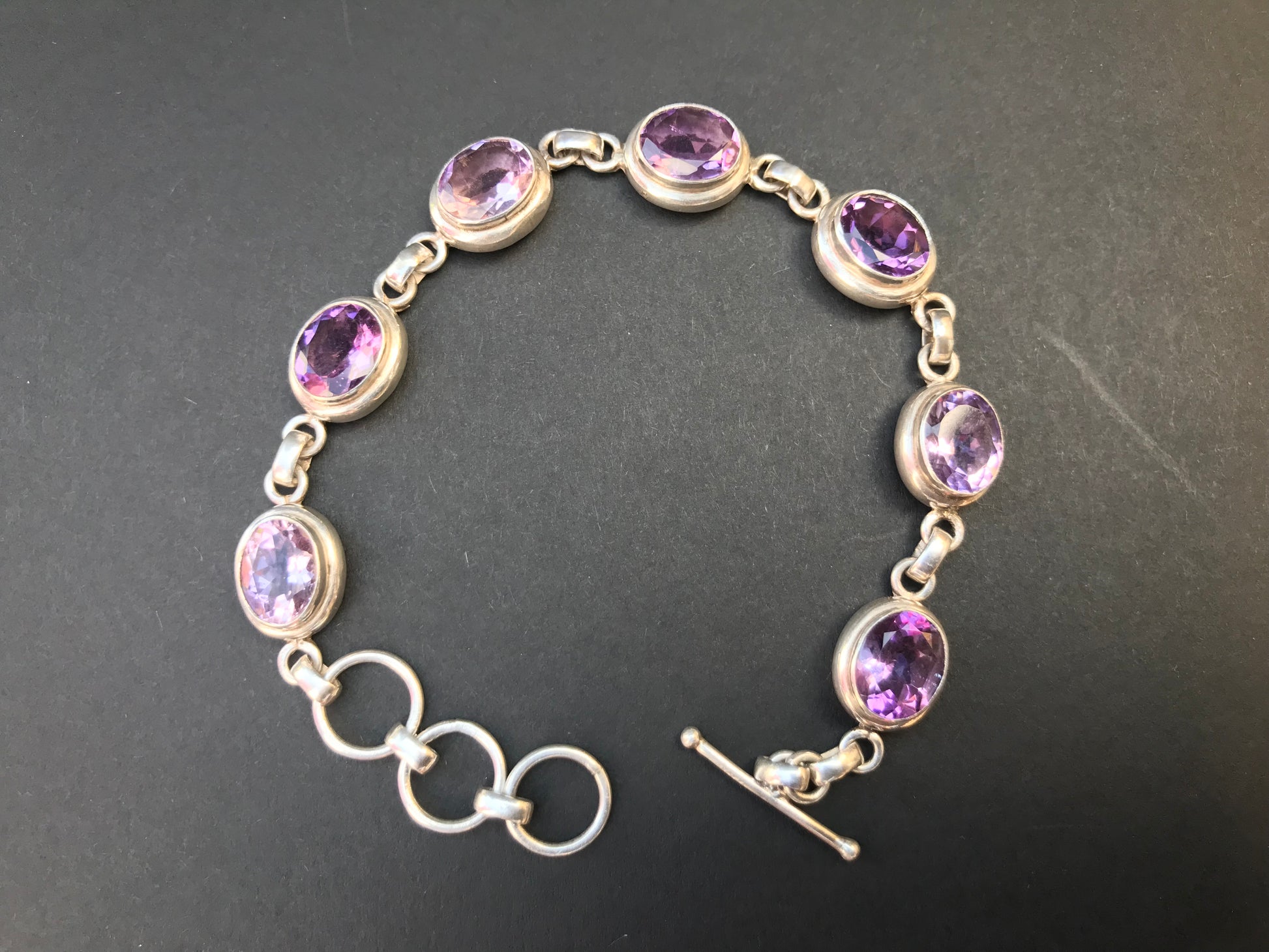 Handmade Chain Style 7 Gemstones Amethyst/Citrine/Garnet Silver Bracelet - Konmay London