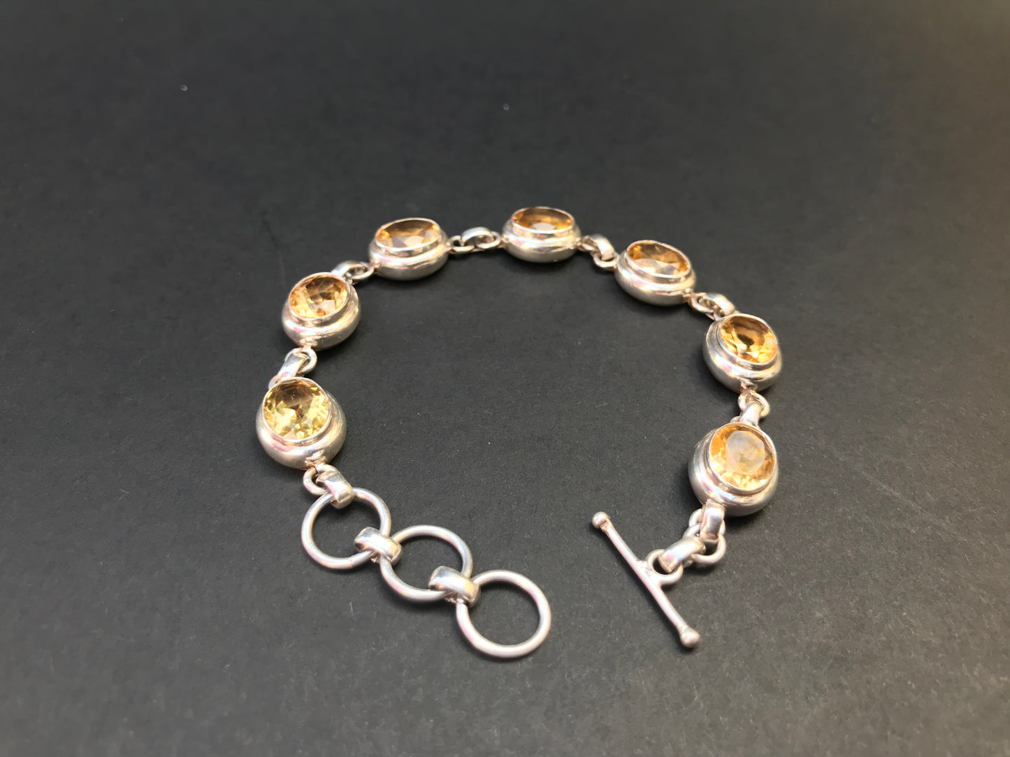 Handmade Chain Style 7 Gemstones Amethyst/Citrine/Garnet Silver Bracelet - Konmay London