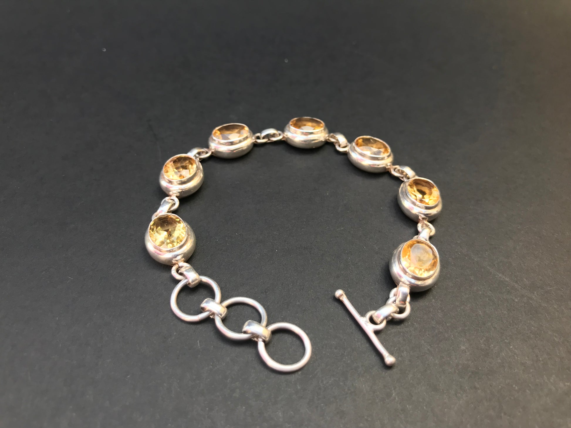 Handmade Chain Style 7 Gemstones Amethyst/Citrine/Garnet Silver Bracelet - Konmay London