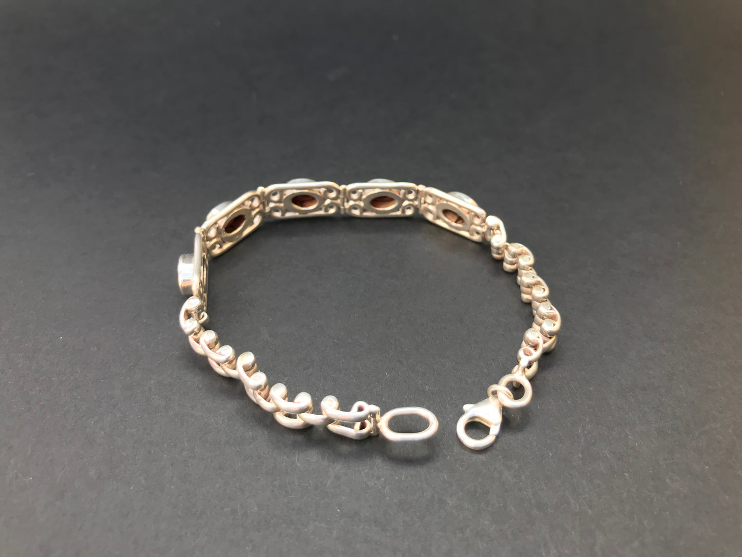 Handmade Chain Style 5 Gemstone Amethyst/Garnet Silver Bracelet - Konmay London