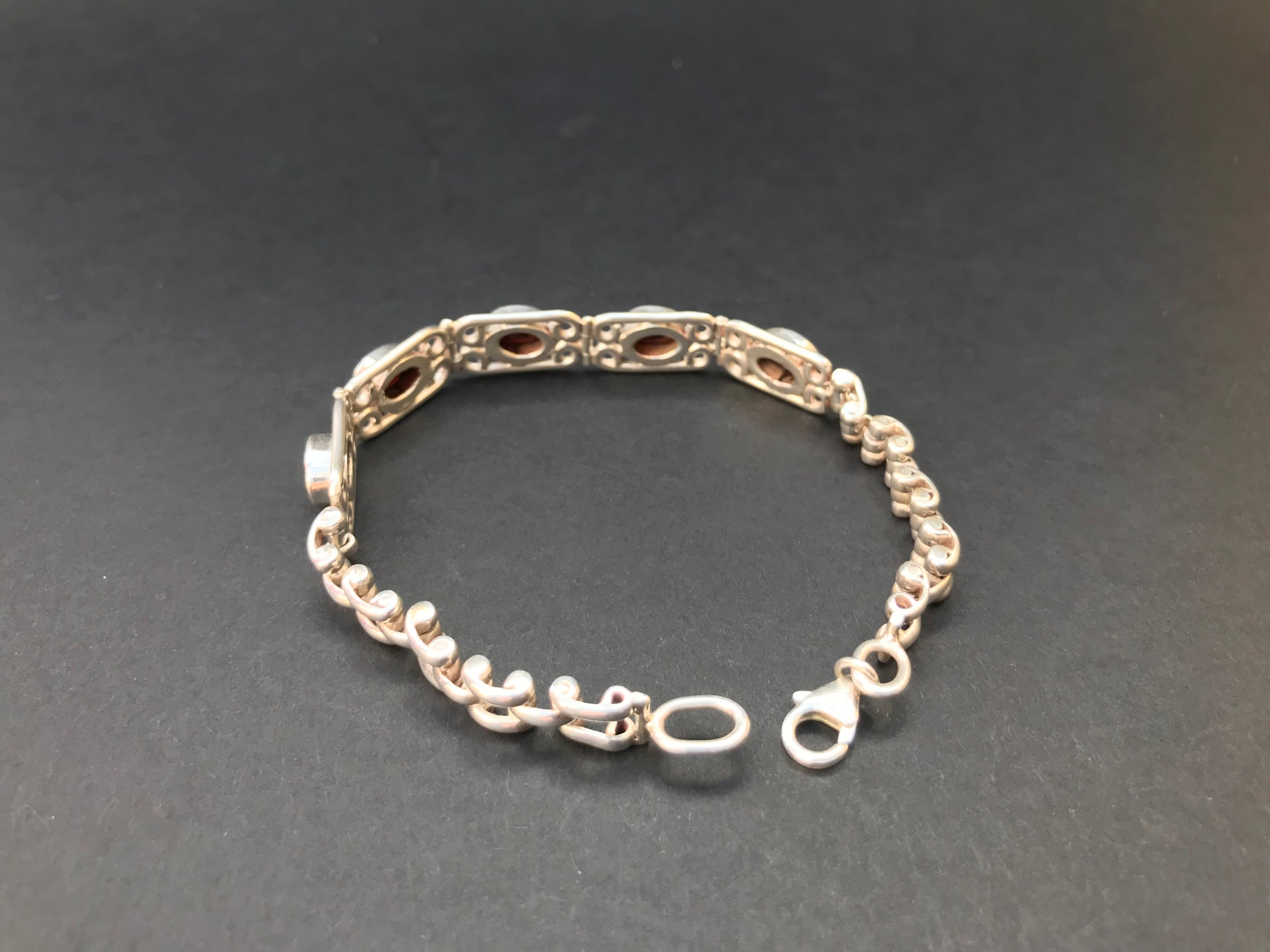 Handmade Chain Style 5 Gemstone Amethyst/Garnet Silver Bracelet - Konmay London