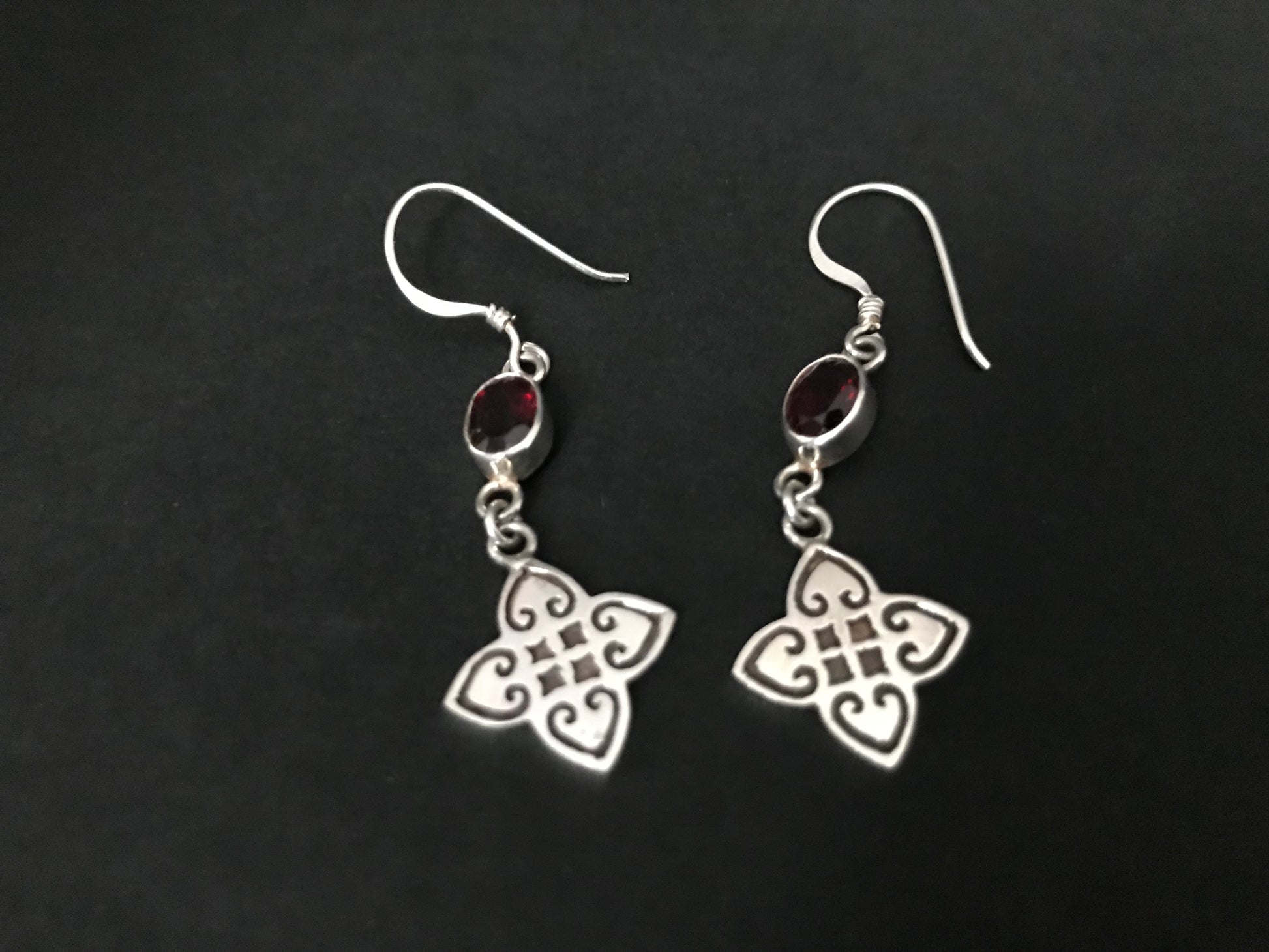 Handmade Close Net Design Amethyst Citrine Garnet Earrings - Konmay London