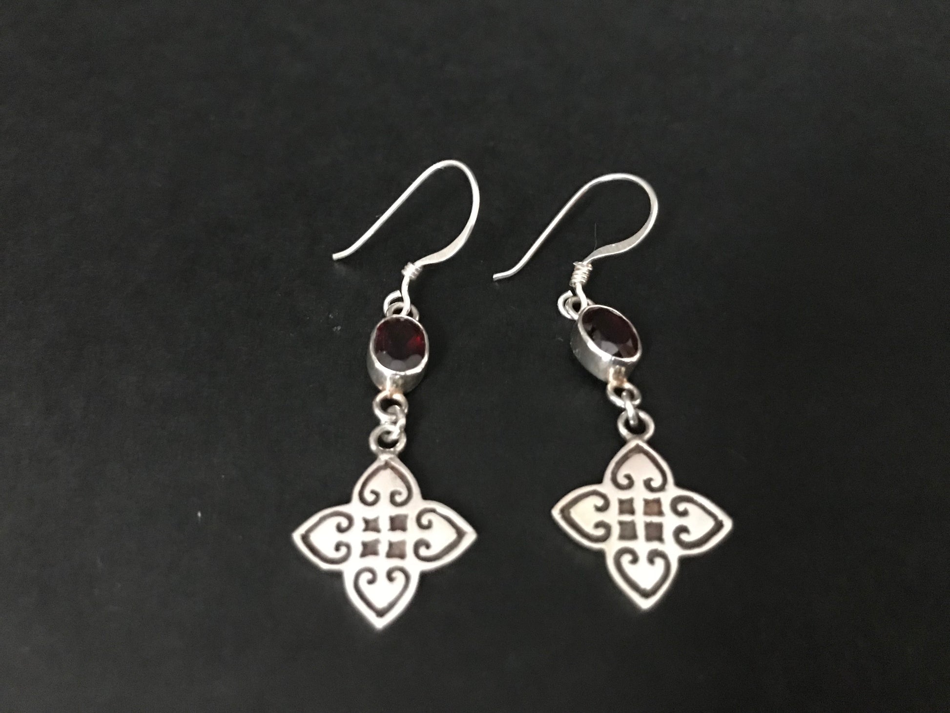 Handmade Close Net Design Amethyst Citrine Garnet Earrings - Konmay London