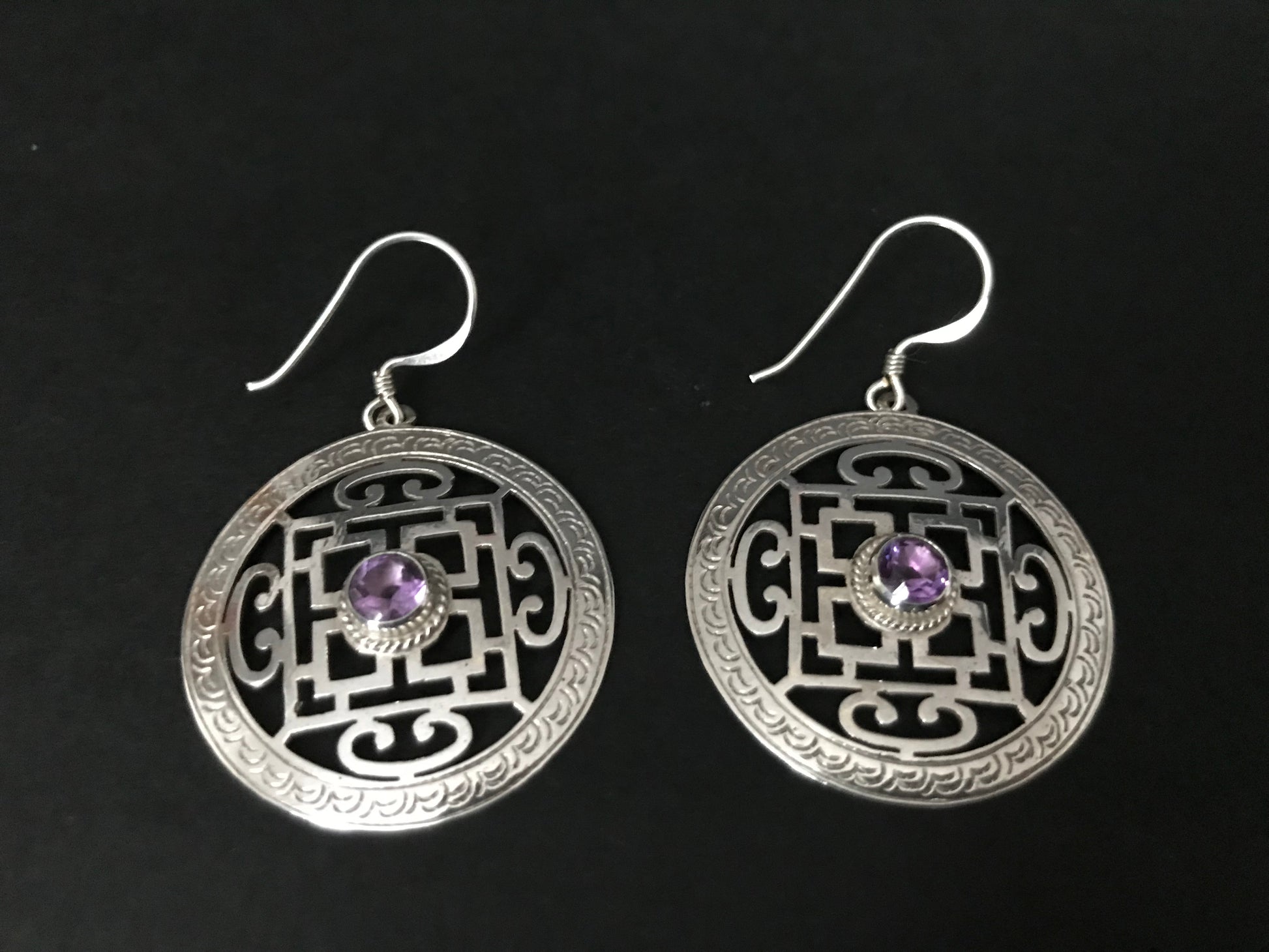 Handmade Mandala Amethyst/ Turquoise Silver Earrings - Konmay London