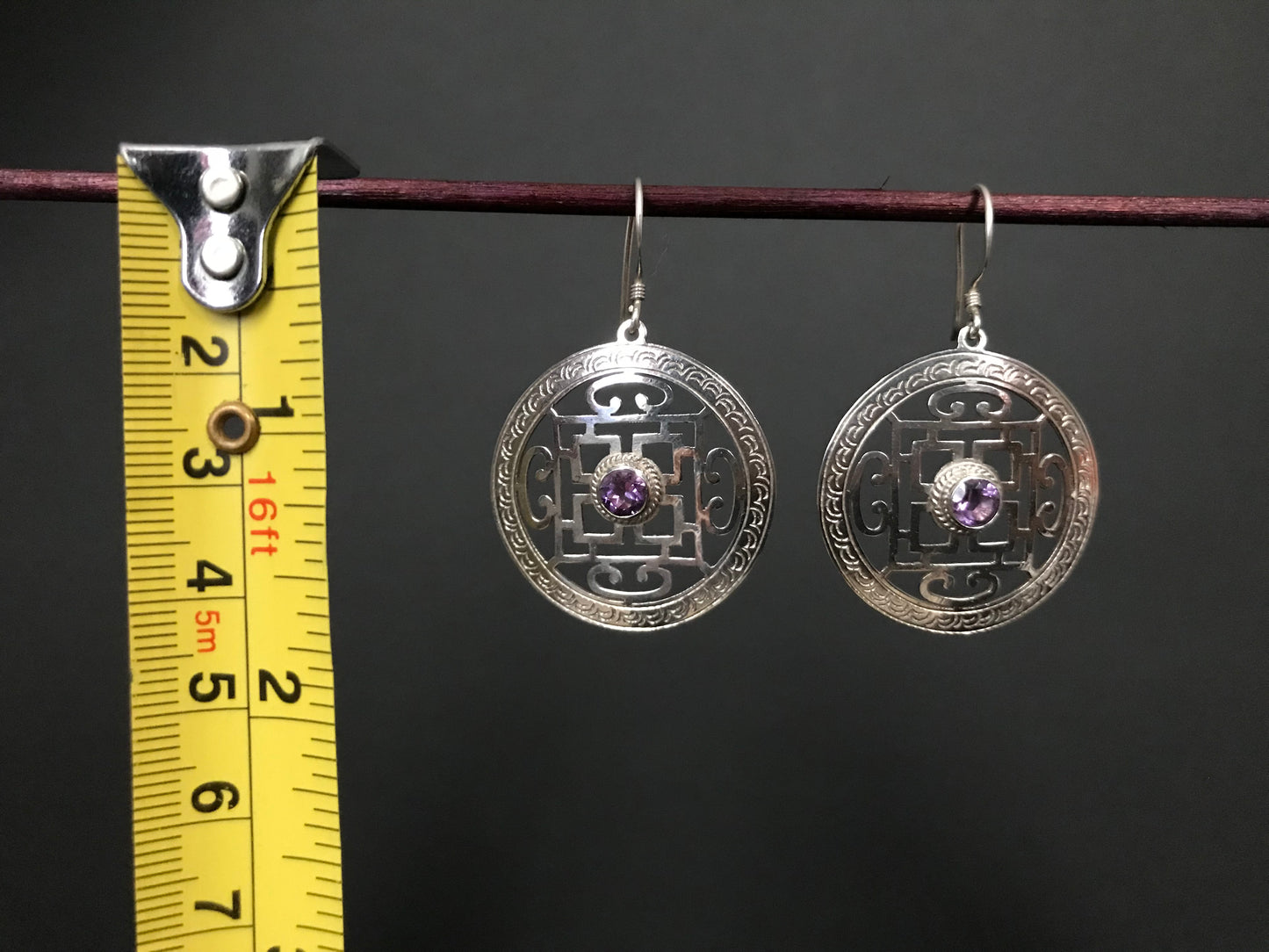 Handmade Mandala Amethyst/ Turquoise Silver Earrings - Konmay London