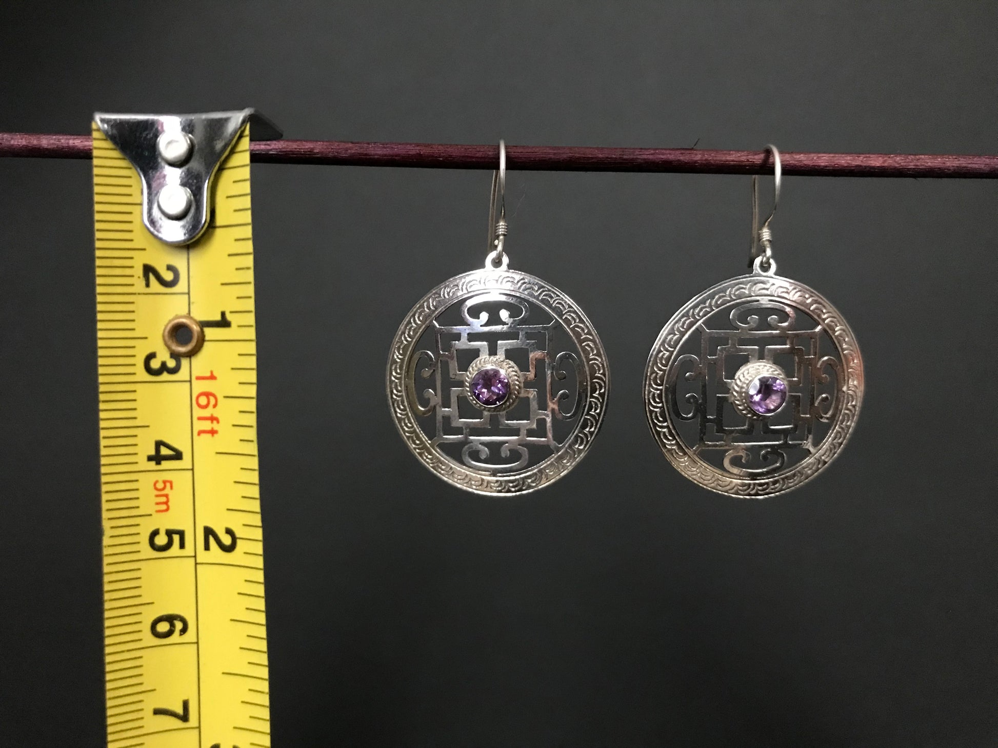 Handmade Mandala Amethyst/ Turquoise Silver Earrings - Konmay London
