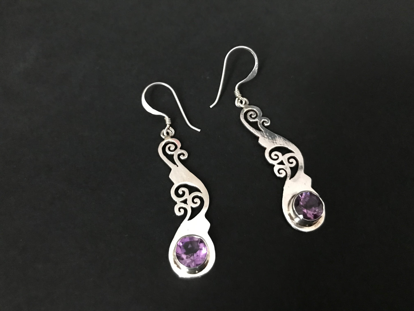 Handmade Foral Stencil Cut Amethyst/ Garnet/ Peridot Earring - Konmay London