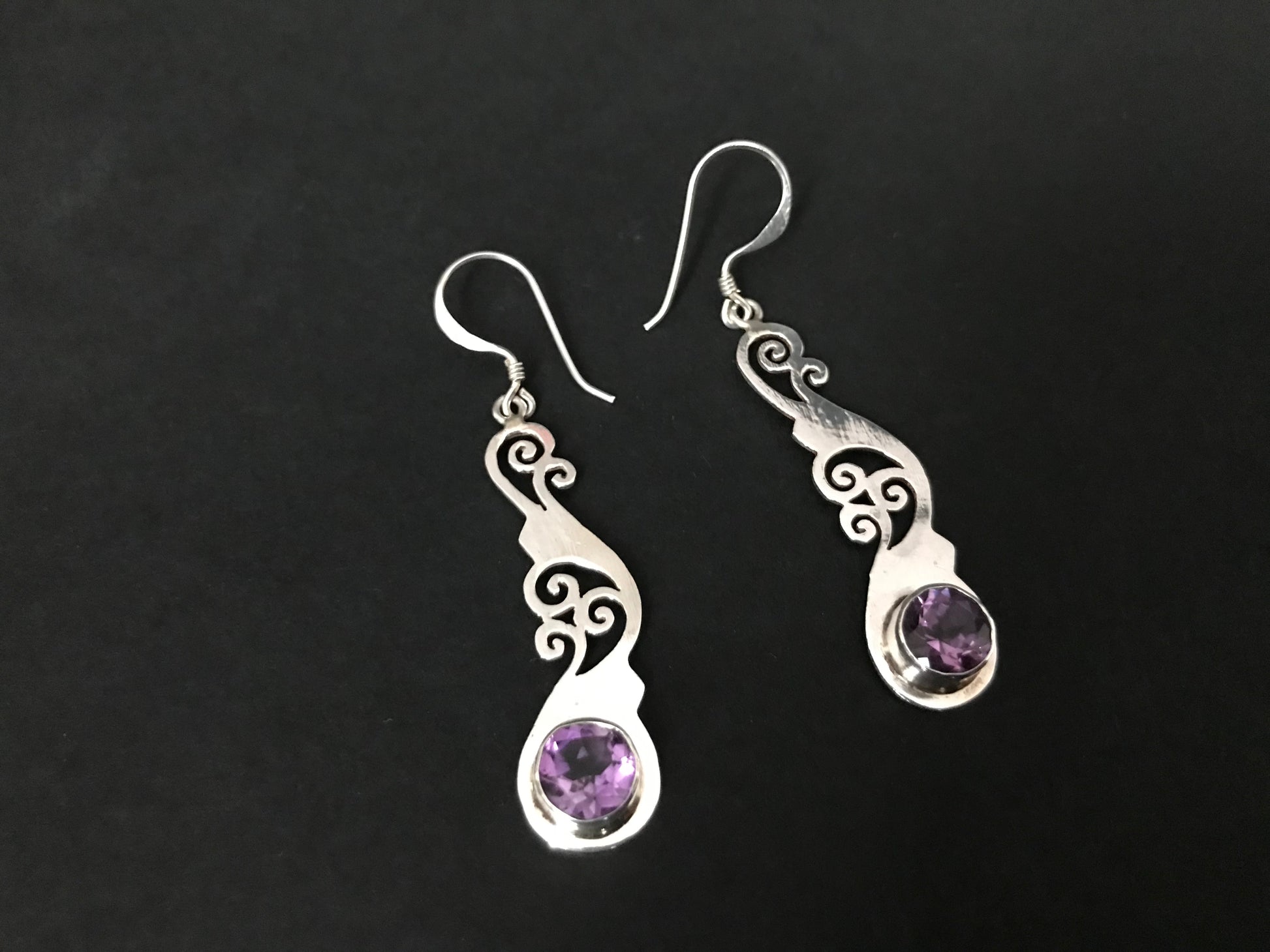 Handmade Foral Stencil Cut Amethyst/ Garnet/ Peridot Earring - Konmay London