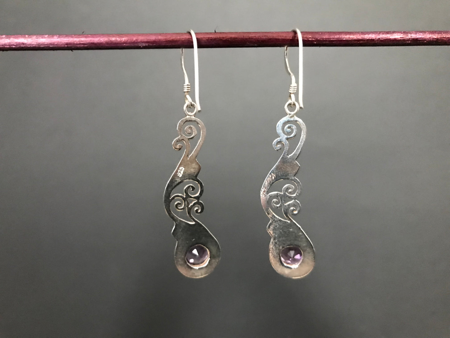 Handmade Foral Stencil Cut Amethyst/ Garnet/ Peridot Earring - Konmay London