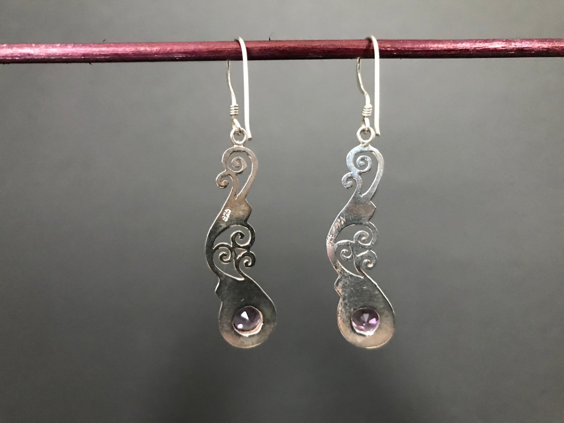 Handmade Foral Stencil Cut Amethyst/ Garnet/ Peridot Earring - Konmay London