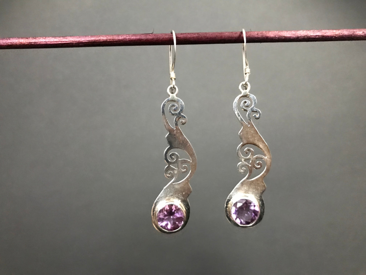 Handmade Foral Stencil Cut Amethyst/ Garnet/ Peridot Earring - Konmay London