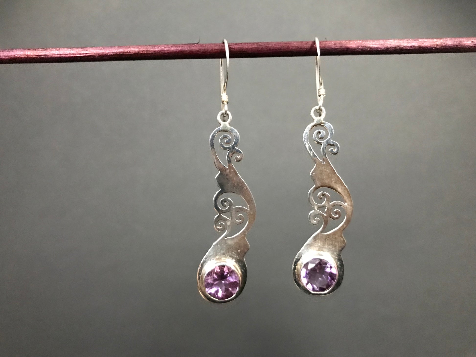 Handmade Foral Stencil Cut Amethyst/ Garnet/ Peridot Earring - Konmay London